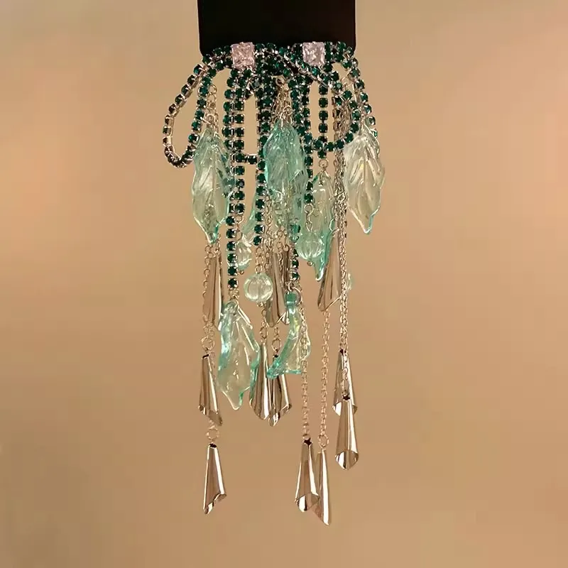 Dream Shard ~ Metal Green Bow Tassel Earrings Women Niche High-end Unique Personality Stud Earrings Earrings