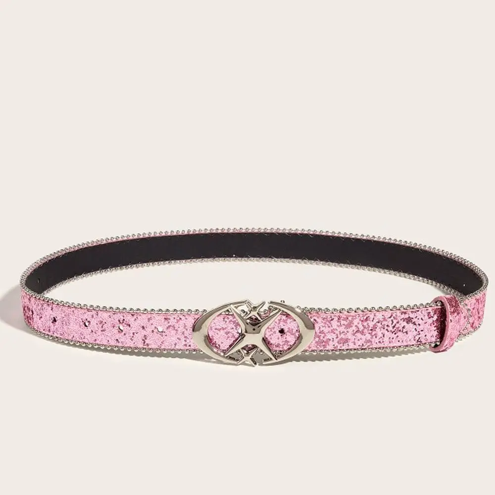 Cool Pu Leather Y2k Belt Waistband Korean Style Metal Buckle Belt Shiny Wide Belt Female Cummerbunds Decorative Jeans