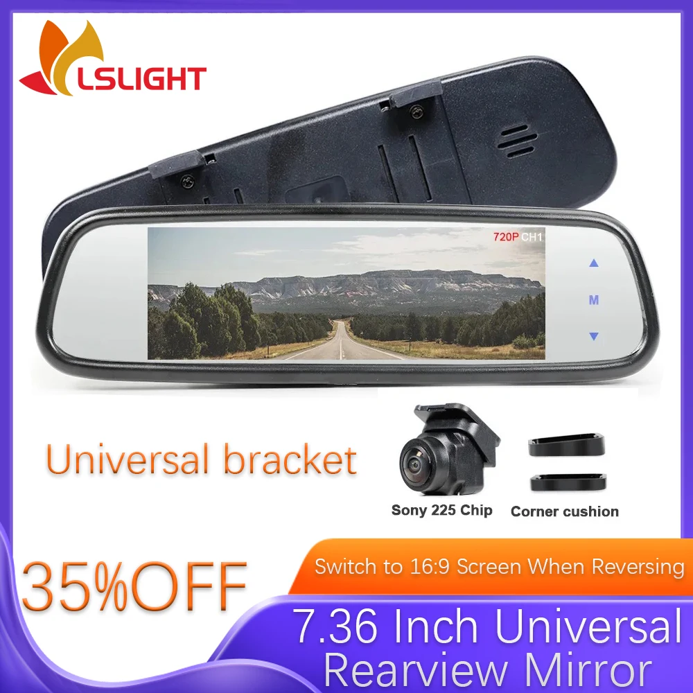 

7.36 Inch Rearview Mirror Decoration AHD LCD Parking Reversing Monitoring System With 225 Chip Camera Universal Car Accessories