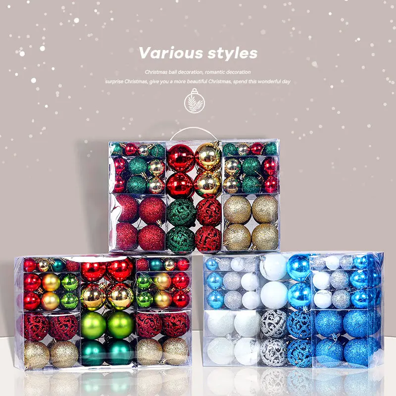 100 Pack Electroplated Hollow Hand Painted Christmas Balls Gift Box Set Xmas Tree Hanging Decor Accessories