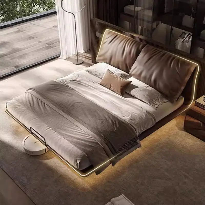 Elephant ear suspension bed light luxury modern simple master bedroom simple Italian minimalist leather bed Internet celebrity s