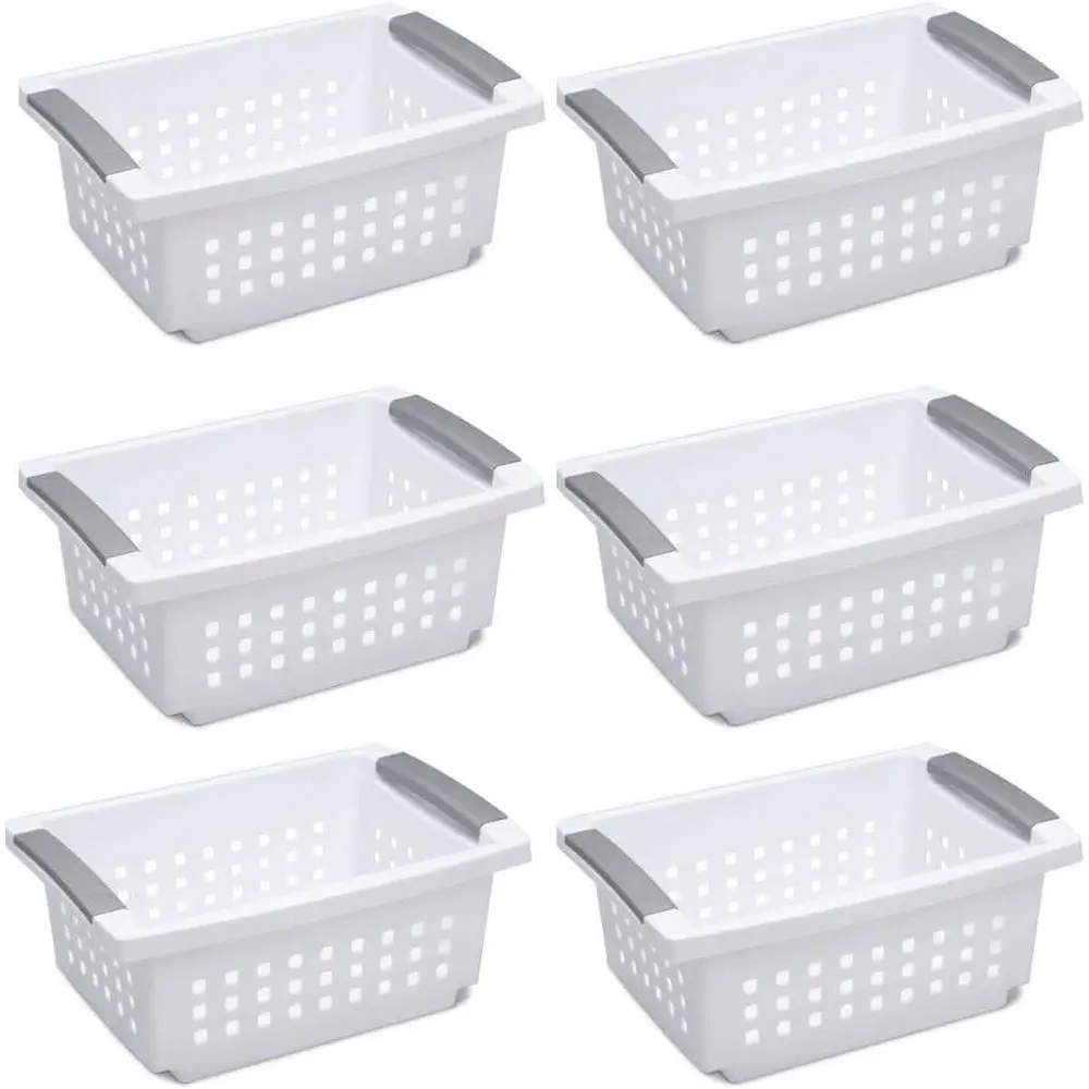 

6-Pack White Medium Stacking Baskets with Titanium Accents