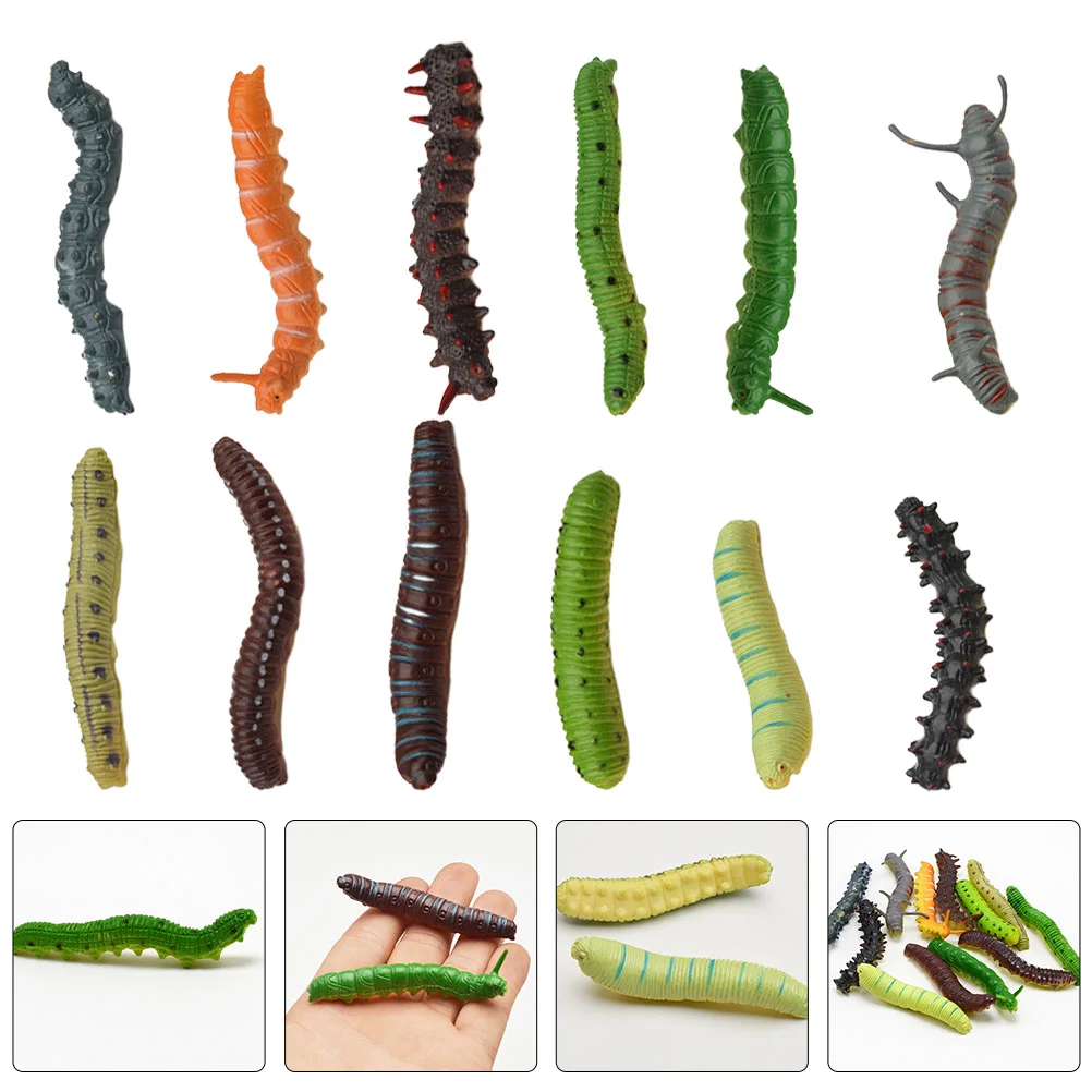 24 Pcs Decorate Artificial Caterpillar Child Toy Little Caterpillars Plastic Fake Figurine