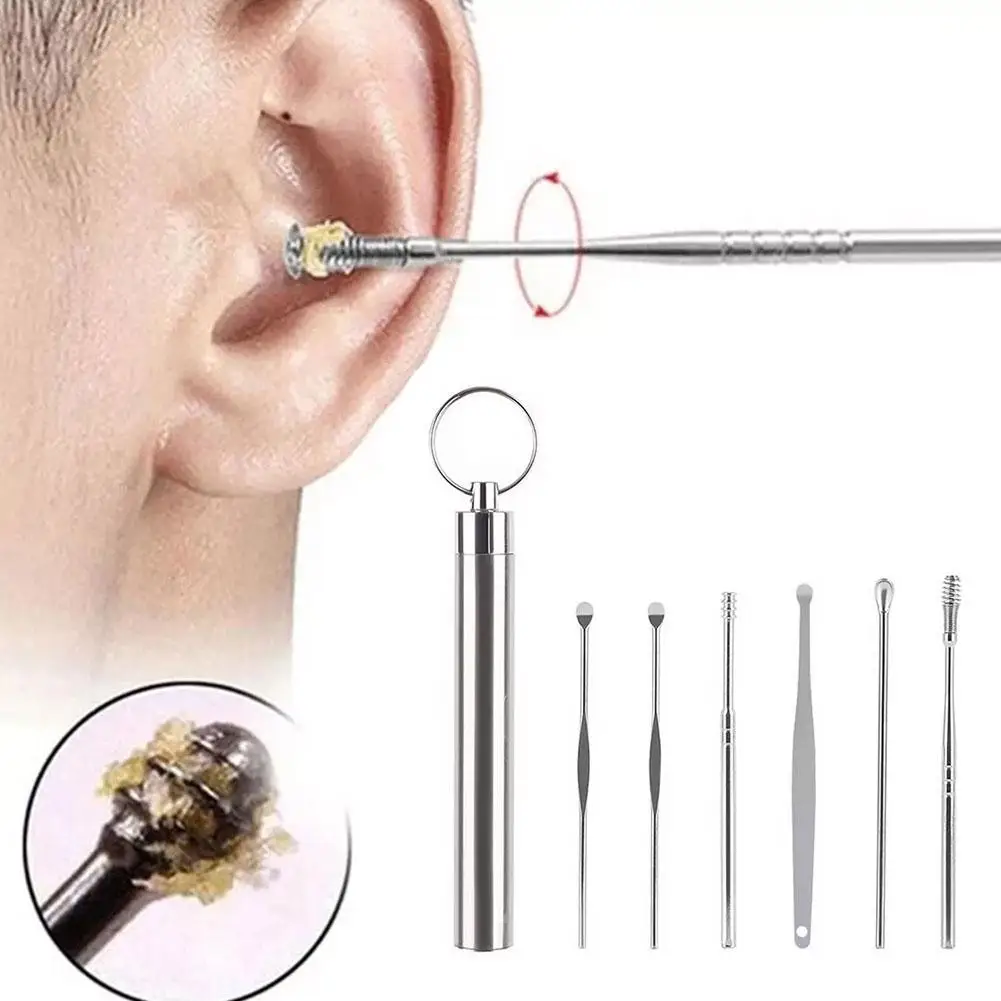 Cure-oreille en acier inoxydable, 6 pièces/ensemble, kit de nettoyage des oreilles, cure-oreilles, outils de soins