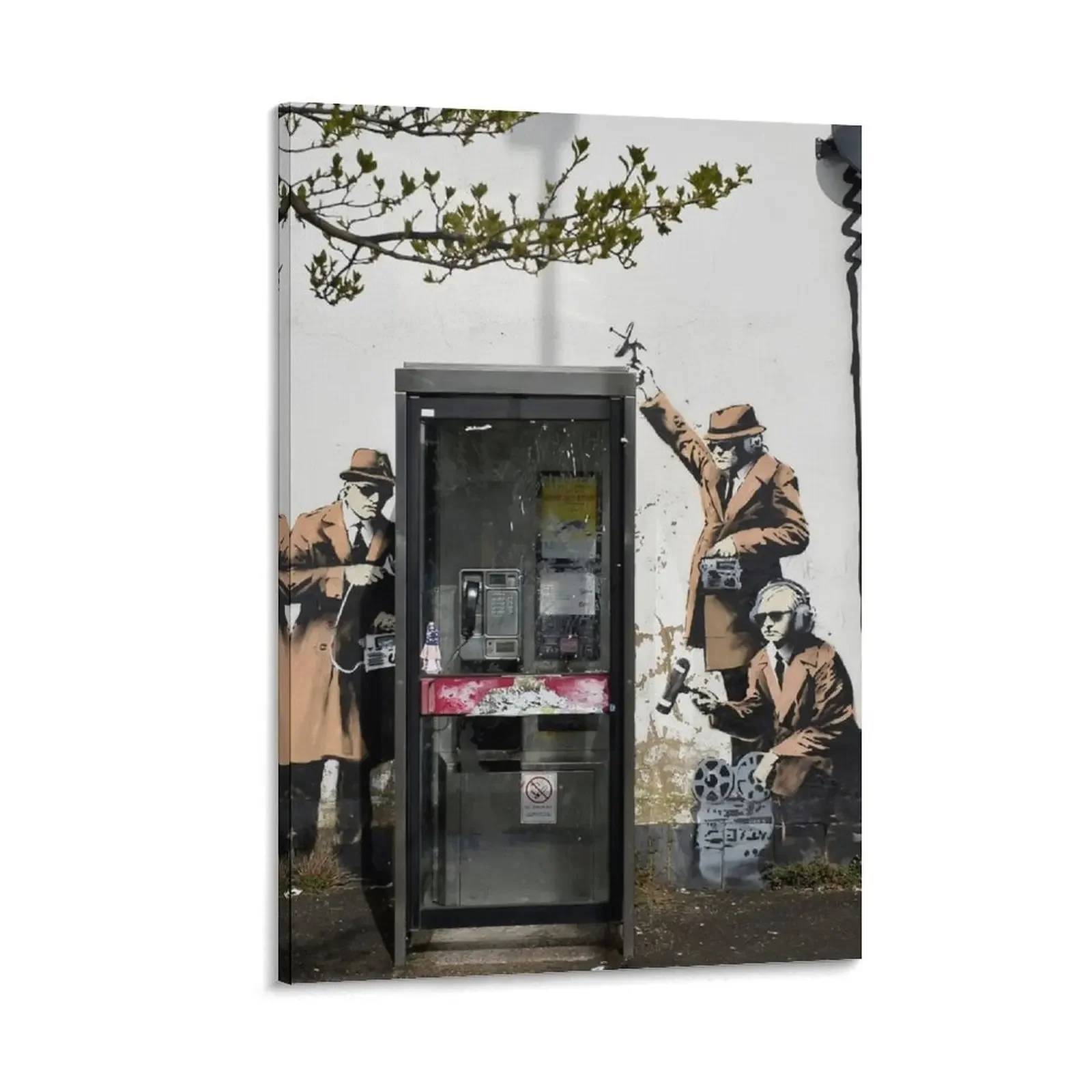 

Banksy Cheltenham Telephone Box Spies Art - Urban Street Art Decor Canvas Painting room decorations aesthetic