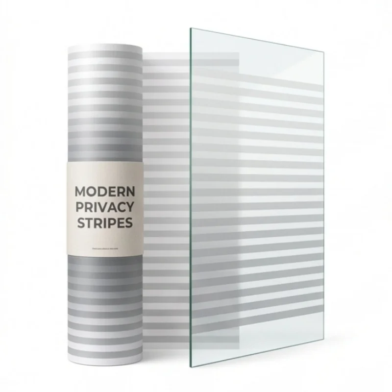 SelfAdhesive Frosted Window Film GreyWhite Horizontal Stripe Pattern Privacy Decor Glass Sticker for Home Decoration
