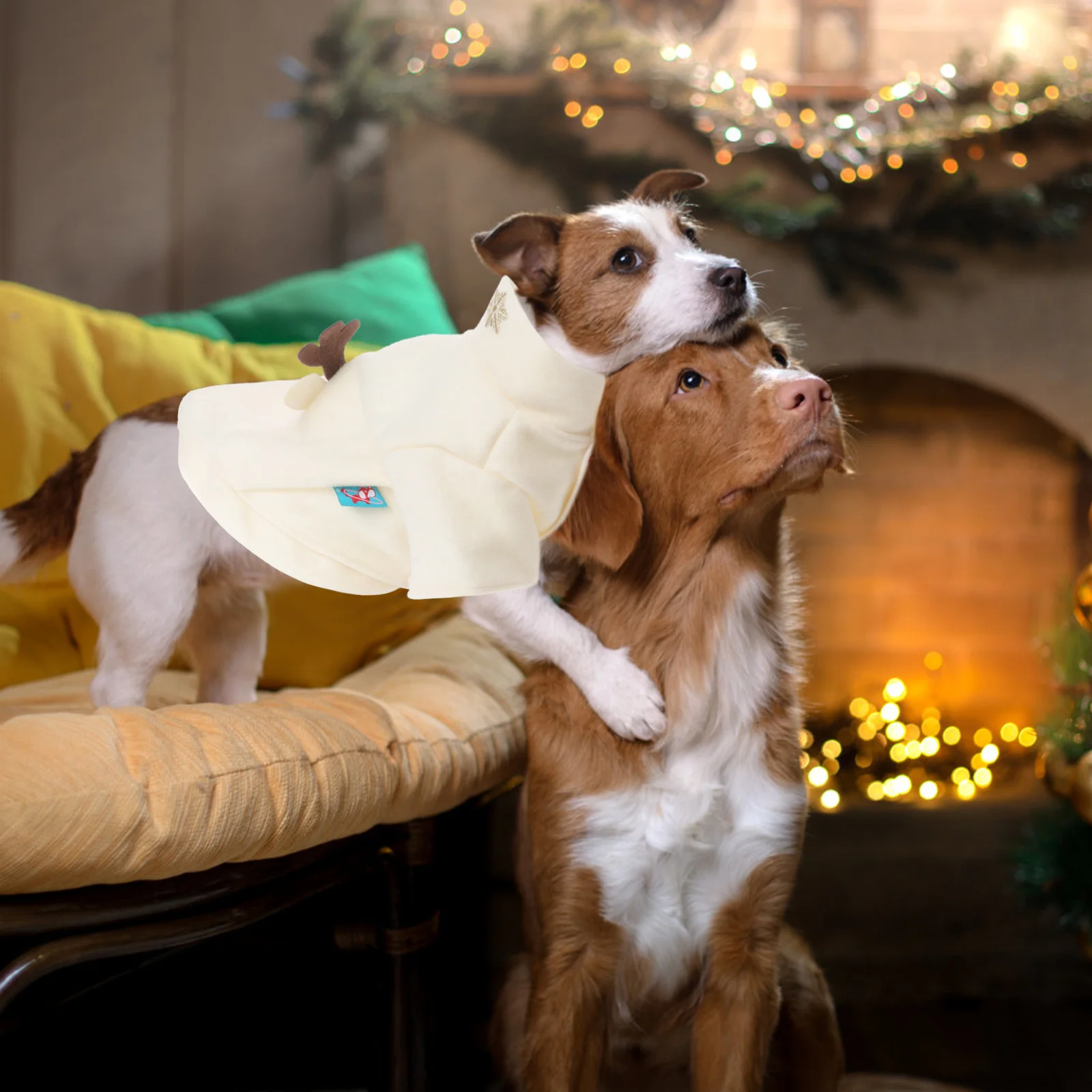 

Pet Dog Clothes Elk Pattern Christmas Costume Soft Comfortable Breathable White Puppy Size S Protective Dog Apparel