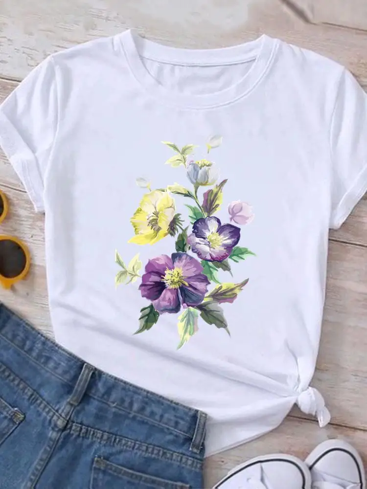 

T Shirt Clothing Tee Women T-shirt Short Sleeve Print Clothes Flower Watercolor Trend 90s Tshirt Fashion Female Graphic Top