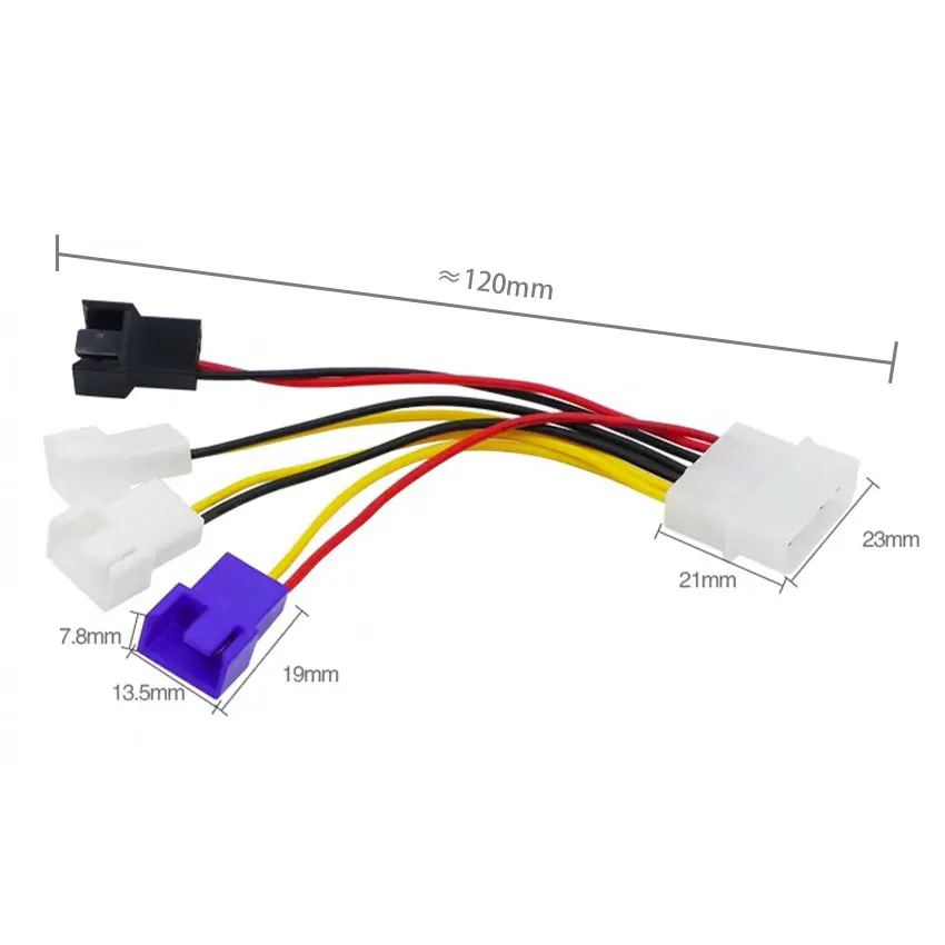 4-Pin Molex To 3-Pin Fan Power Cable Adapter Connector 12v*2 / 5v*1 Computer Cooling Fan Cables for CPU PC Case Fan