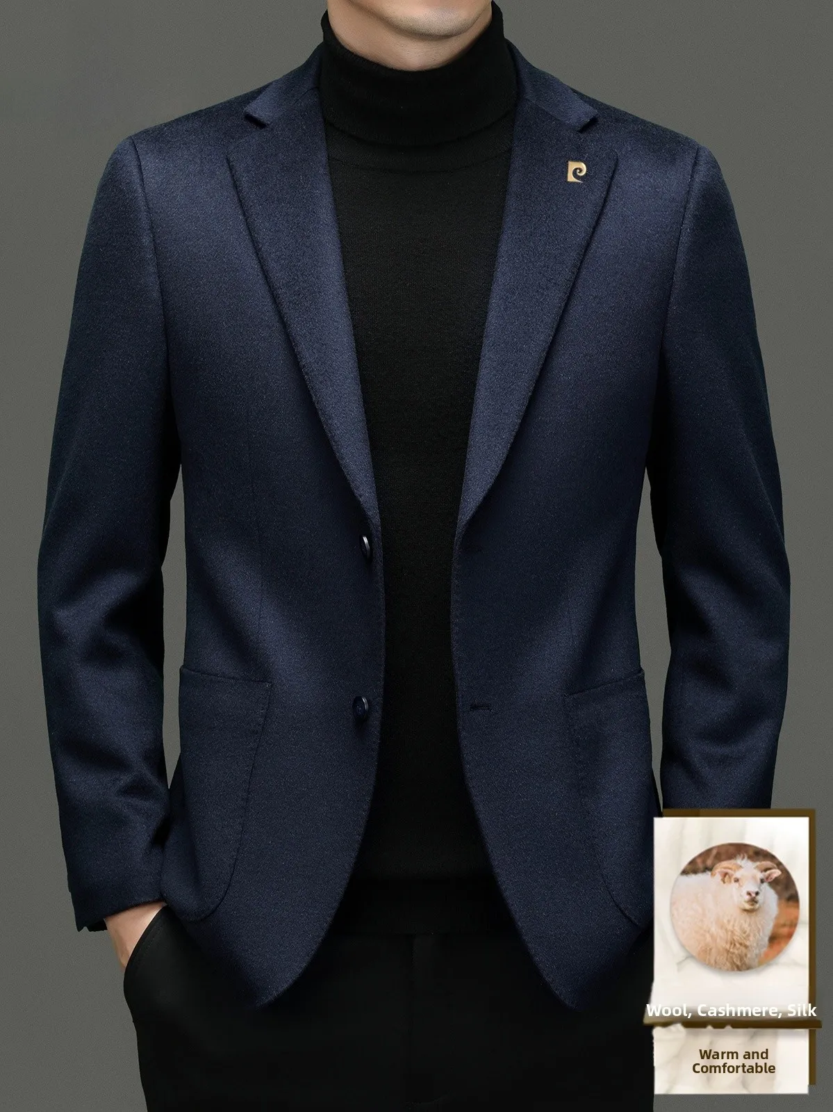 

Pierre Cardin Men's Casual Woolen Suit Jaet Autumn Winter Dad Sle Smooth Surface Busin Leisure Faion Outerwear