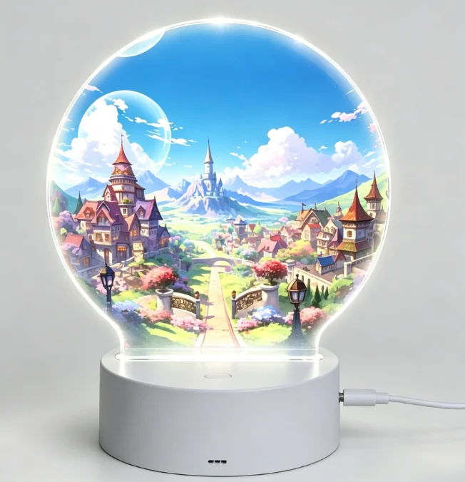 PHAYAH Small Towns Pattern Round Acrylic USB Night Light Room Light