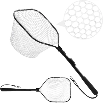 Fly Fishing Landing Net Soft Rubber Mesh Aluminum Handle 1