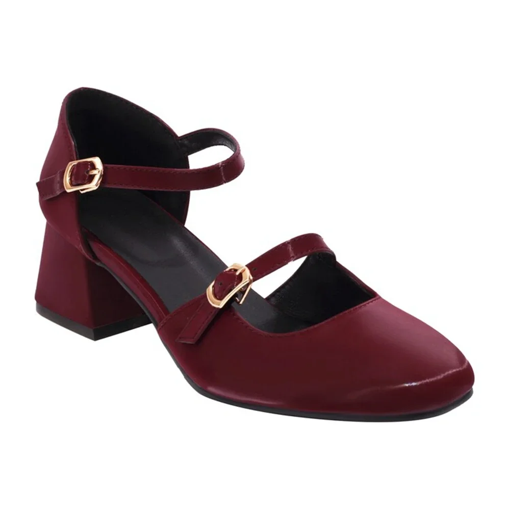 صنادل نسائية موضة كعب سميك مجوف ماري جين مريح برأس مربع أحذية عمل كلاسيكية بسيطة مقاس كبير 46 47 A-03