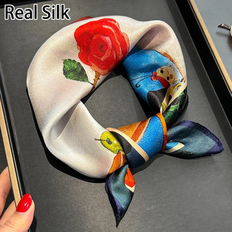 

100% Silk Scarf Mulberry Real Silk Scarves for Women Luxury High Quality Headband Kerchief Neckerchief Hairband Bag Wrap Hijab
