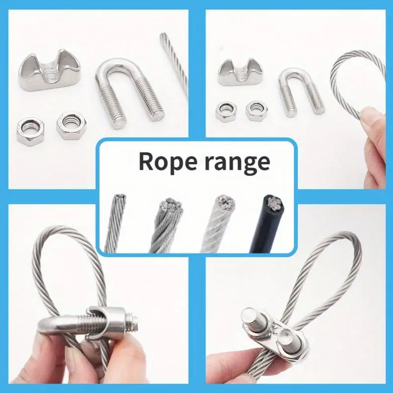 10Pcs/Lot 304 Stainless Steel Wire Rope Clamp U Shaped Heavy Duty Double Lock Fastening Clamp for Ropes Cables