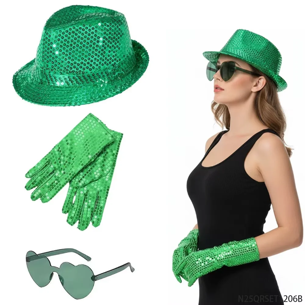 

PESENAR набор аксессуаров для ирландского фестиваля ко Дню Святого Патрика, шляпа с блестками, перчатки, солнцезащитные очки в форме сердца для вечеринки