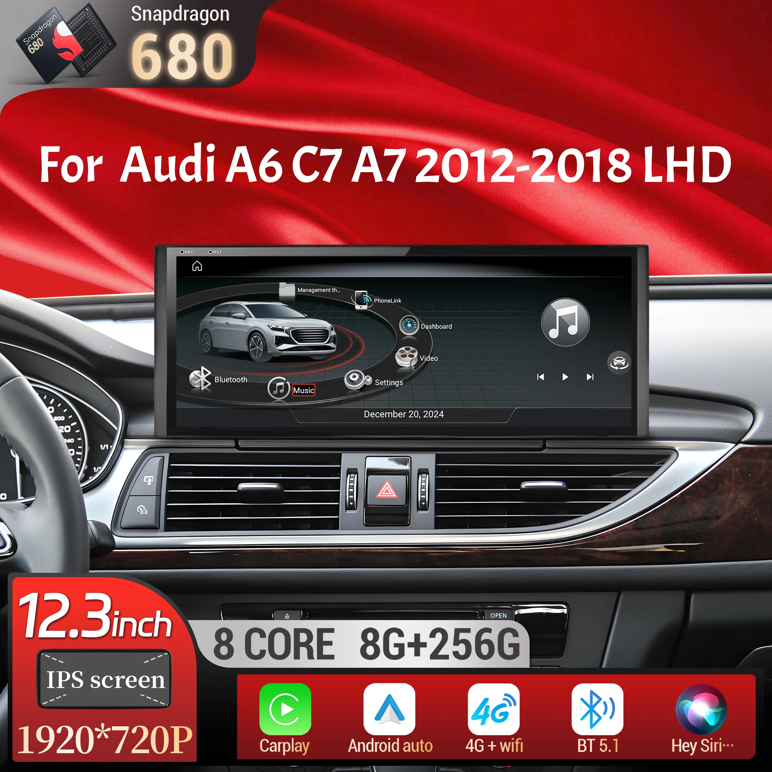 

12.3 inch Left Hand Drive Android 13 Car Radio For Audi A6 C7 A7 2012-2018 Wireless Carplay Qualcomm Snapdragon 680 Touch Screen