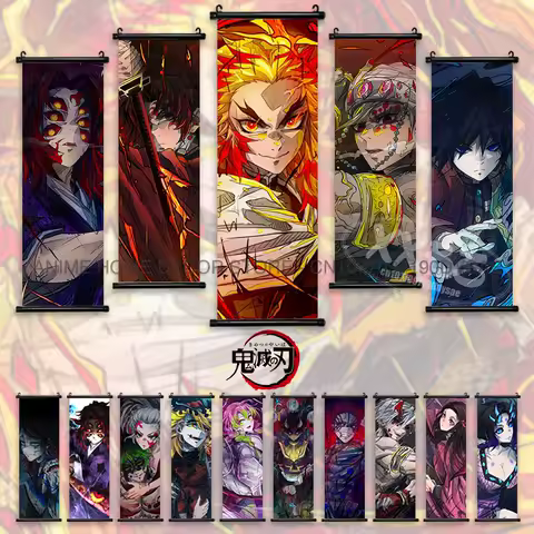 Demon Slayer: Kimetsu No Yaiba Posters Kibutsuji Muzan Wall Artwork Kokushibou Home Decor Akaza Hanging Painting Scrolls Picture