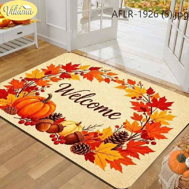 VIKAMA Thanksgiving Door Mat Non Slip Turkey Pumpkin Fall Blessings Welcome Rug Entryway Floor Mat Home Decor Living Room Decor