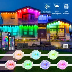 15M 30M 60M RGB Eaves Lights Smart Bluetooth Permanent Outdoor Music Sync Light Waterproof LED Strings for Holiday DIY Christmas