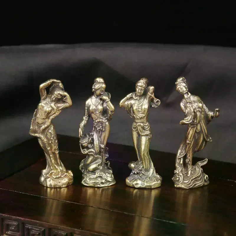 1/4Pcs Vintage Classical Figurines Handcrafted Solid Brass Four Ancient Chinese Beauties Statue Desktop Decor Collection Gift