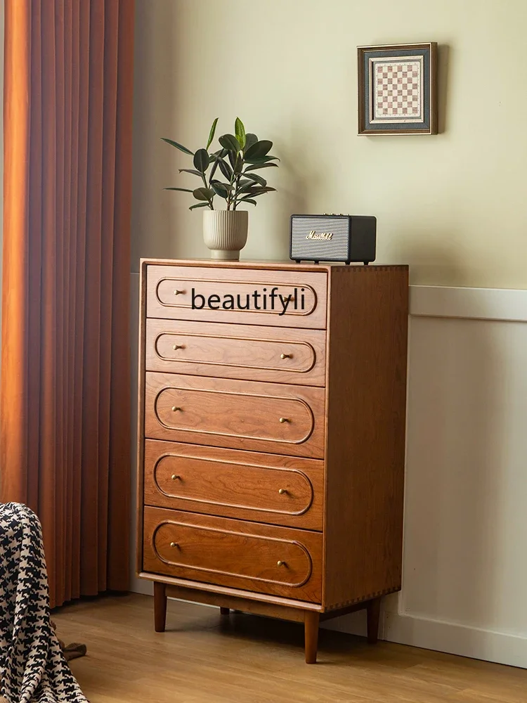

Retro American Cherrywood Chest of Drawers Solid Wood Home French Storage Cabinet Bedroom Hallway Storage Cabinet