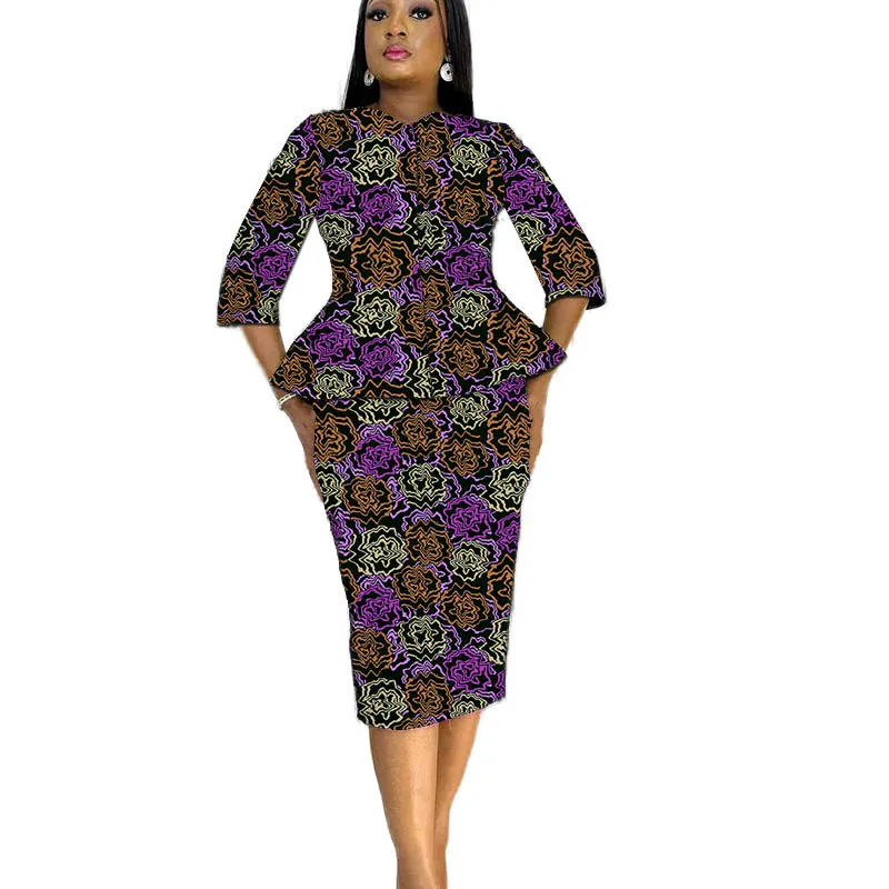 

Women Zipper Shirt Patch Skirts African Clothes 3/4 Sleeves Blouse Original Design Lady's Ankara Outfit Festival Occasion Wear