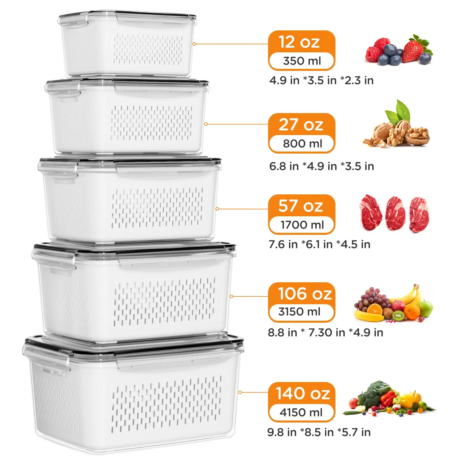 5/6 Pack Fruit & Vegetable Storage Box, Double Layer Drainage Box,Kitchen Accessories Storage Organizer, Household Essentials,Containers Utensils Airtight Meal Prep,Airtight Leak Proof,Bpa Free Plastic,Snackboxcontainer,Airtight Dispenser
