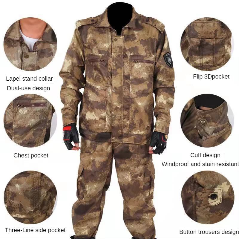 Winter Work Clothes Two Pieces Set Outdoor Soldiers Tactical Training Discovery Clothing Overalls Labor Camouflage Suit