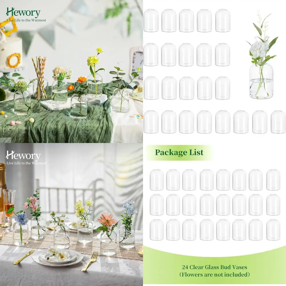 

Set of 24 Clear Glass Mini Vases for Centerpieces - Small Flower Vases for Modern Wedding and Party Table Decor, 3.7H x 2.75D