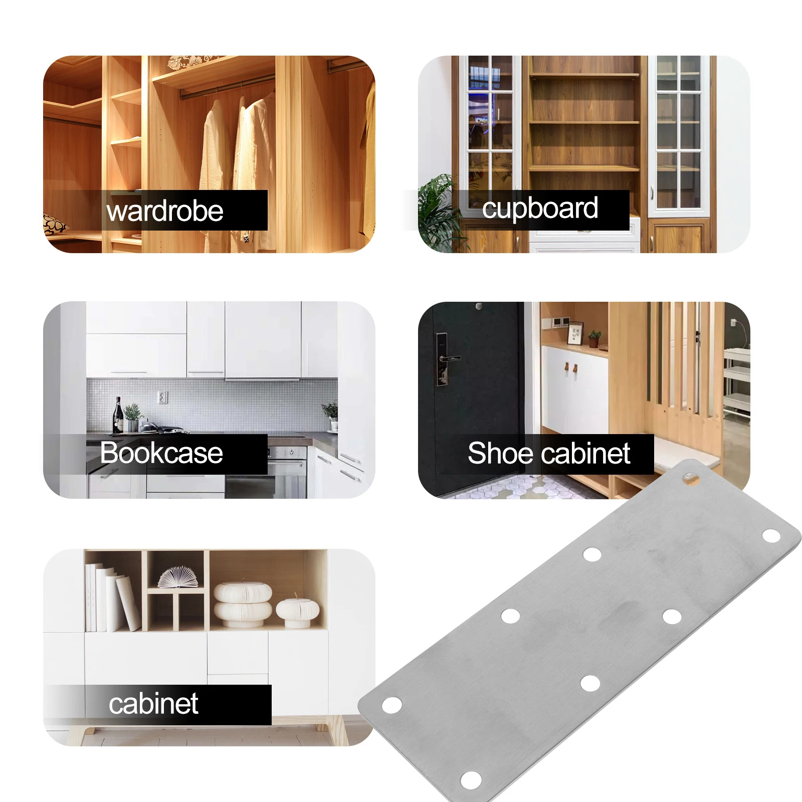 

2 Sets Stainless Steel Bracket Heavy Duty Fixing Bracket Connector For Furniture Repair Mending Plate Flat Straight Brace Corner