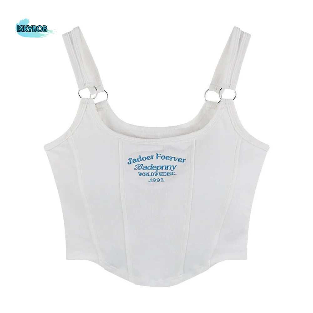 

Chic Sweet Slim Crop Top Spicy Girls Style Bottoming Shirt Girl's Vest Top with Letters Camisole with Pads Women