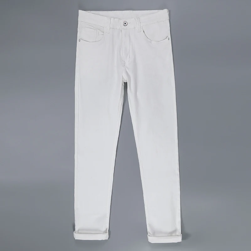 2022 ALL White Colors  Classic Elasticity Denim Trousers Male Brand Pants New Men's Straight Fit Pure Jeans Fashion Casual