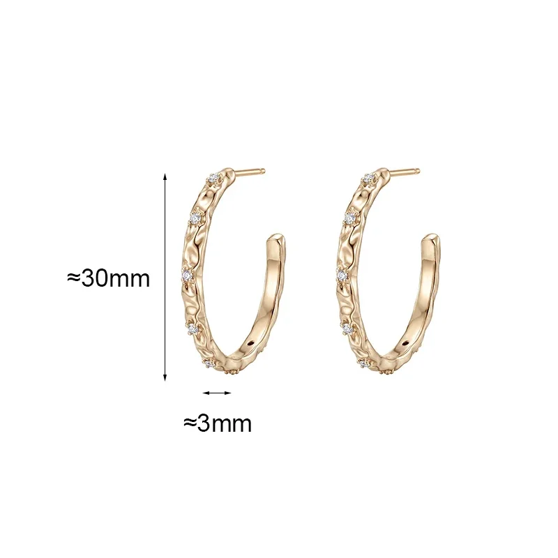 S999 Sterling Silver Needle Light Luxury Vintage Zircon C-type Irregular Stud Earrings for Women Fashion Jewelry Accessories