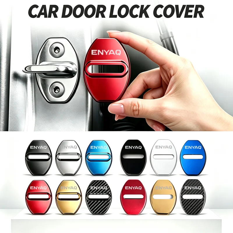 4Pcs Car Door Lock Cover For Skoda Enyaq Logo Stainless Steel Anti‑rust Door Latch Protector Interior Modification Decor Parts