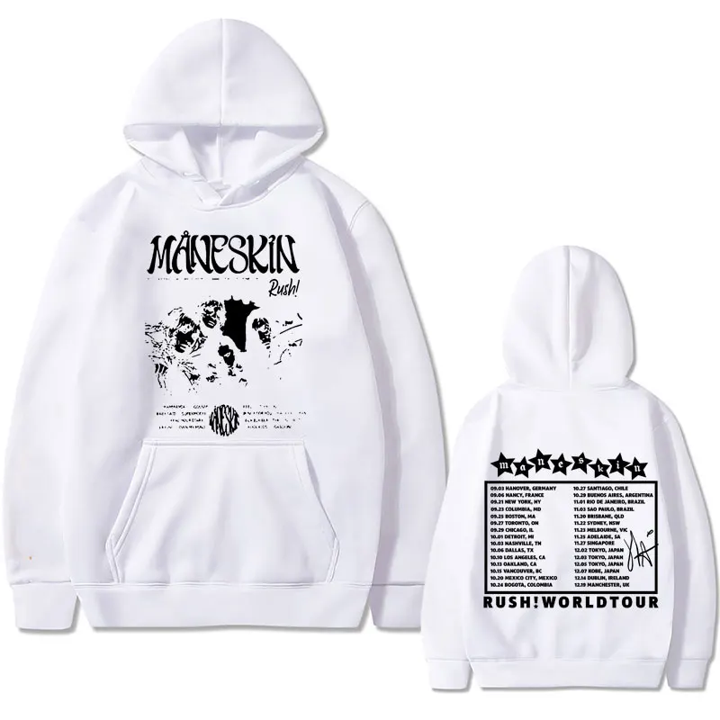 Italian Rock Band Maneskin Rush World Tour Music Album Hoodie Men Women Casual Loose Oversized Hood Sweatshirt Unisex Streetwear