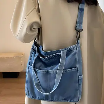 CGCBAG Casual Denim Canvas Women Tote Bag Simple Commuting Lage Capacity Shopper Shoulder Bag Female School Crossbody Bag