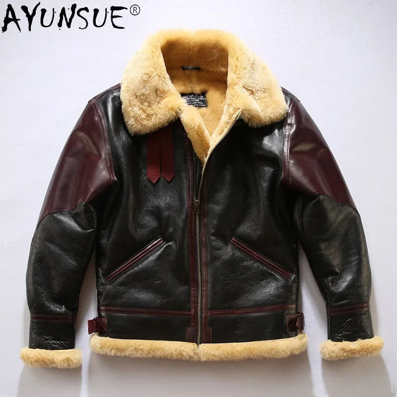 

AYUNSUE Man Jacket Genuine Sheepskin Leather Jackets Men Winter Coat Male Motorcycle Clothes Mens 2020 Erkekler Ceket LXR907