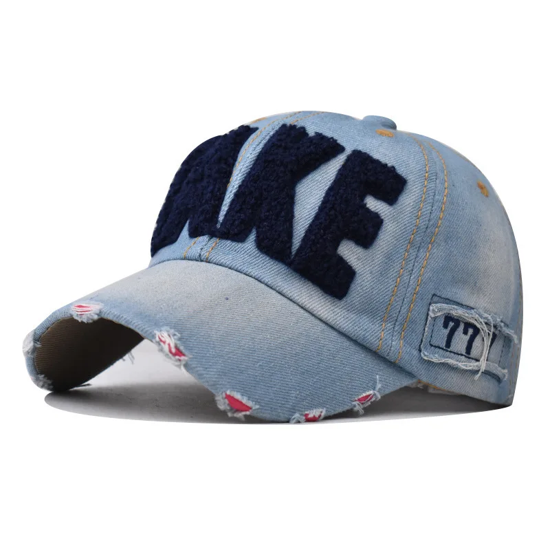 TAKE Patch Denim-Baseballkappe, blau gewaschen, Distressed Raw Hem Dad Hats, leichter, verstellbarer Sonnenhut für Damen und Herren – Detail 4