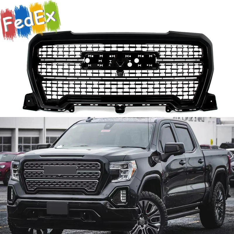 

Car Front Bumper Grille Replace For GMC Sierra 1500 Denali 2019-2021 Front Upper Grille Modified Grills Accessories Glossy Black