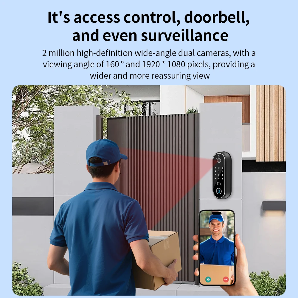 Smart Tuya APP Remote Visual Intercom IP65 Waterproof Access Control with HD Monitoring 125KHz 13.56MHz RFID Card NFC TF Card