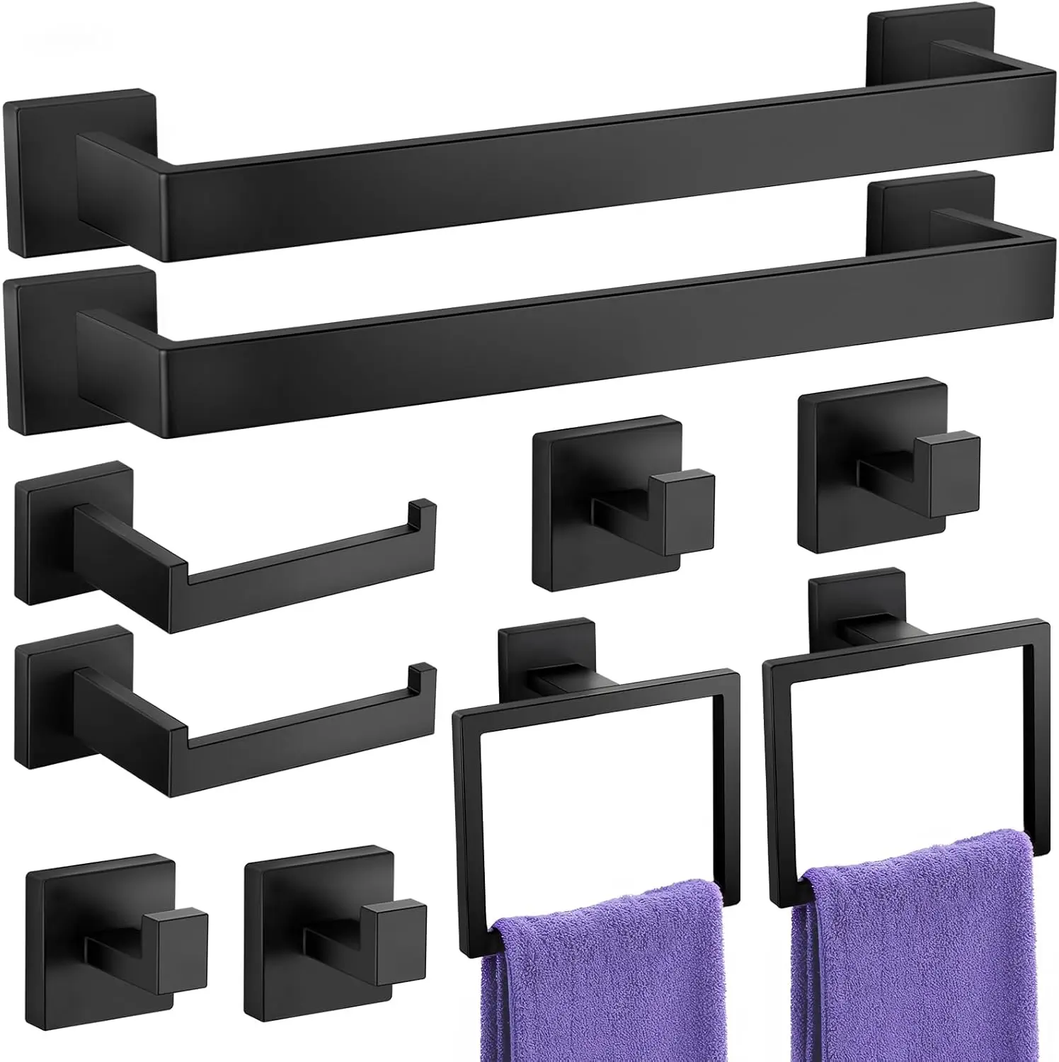 

10-Piece Matte Black Bathroom Towel Rack Set, SUS304 Stainless Steel Wall Mounted Accessories