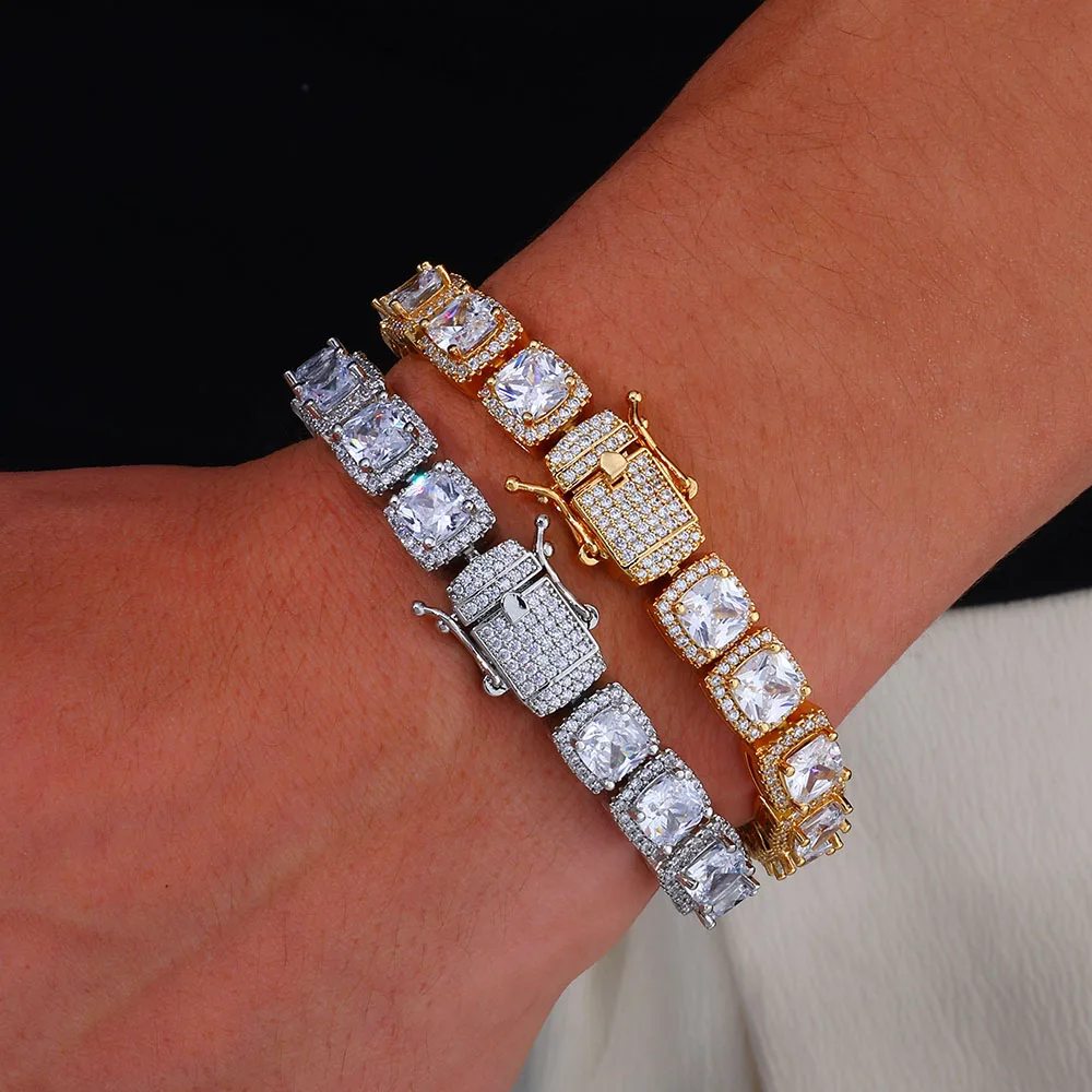 ESKEEM 10mm Hip Hop Fashion Luxury Cluster Tennis Chain Bangle Zirconia Jewelry For Women Tennis Bracelets Gift