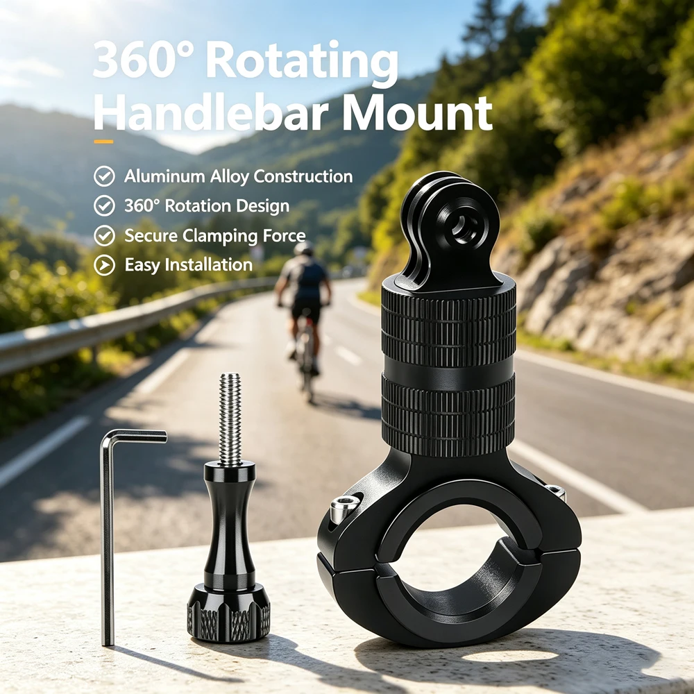 Aluminum Handlebar Mount for GoPro Insta360 DJI SJCAM AKASO Action Camera 360 Rotation Bike Motorcycle Clamp Holder Bracket Kit