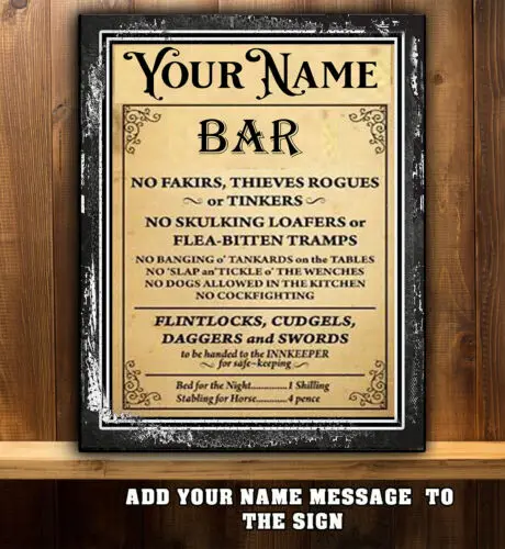 PERSONALISED   RULES OF THE BAR PUB SHED Vintage Metal Wall Sign PS02