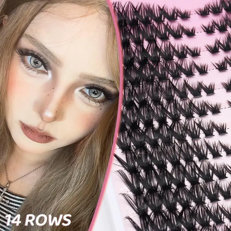 ขนตาปลอมแบบ DIY 14 แถว ขนตาปลอมแบบเป็นช่อ ขนตาธรรมชาติ ฟู นุ่ม แบบตาแมว ต่อขนตาแบบเส้นเดี่ยว อุปกรณ์แต่งหน้า