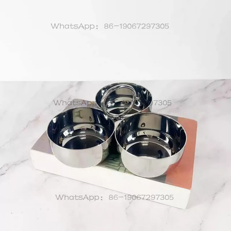 Modern Stainless Steel Snack Bowl Creative Refreshment Plate Household Coffee Table Fruit Snack Dried Fruit Three Sets Bowl