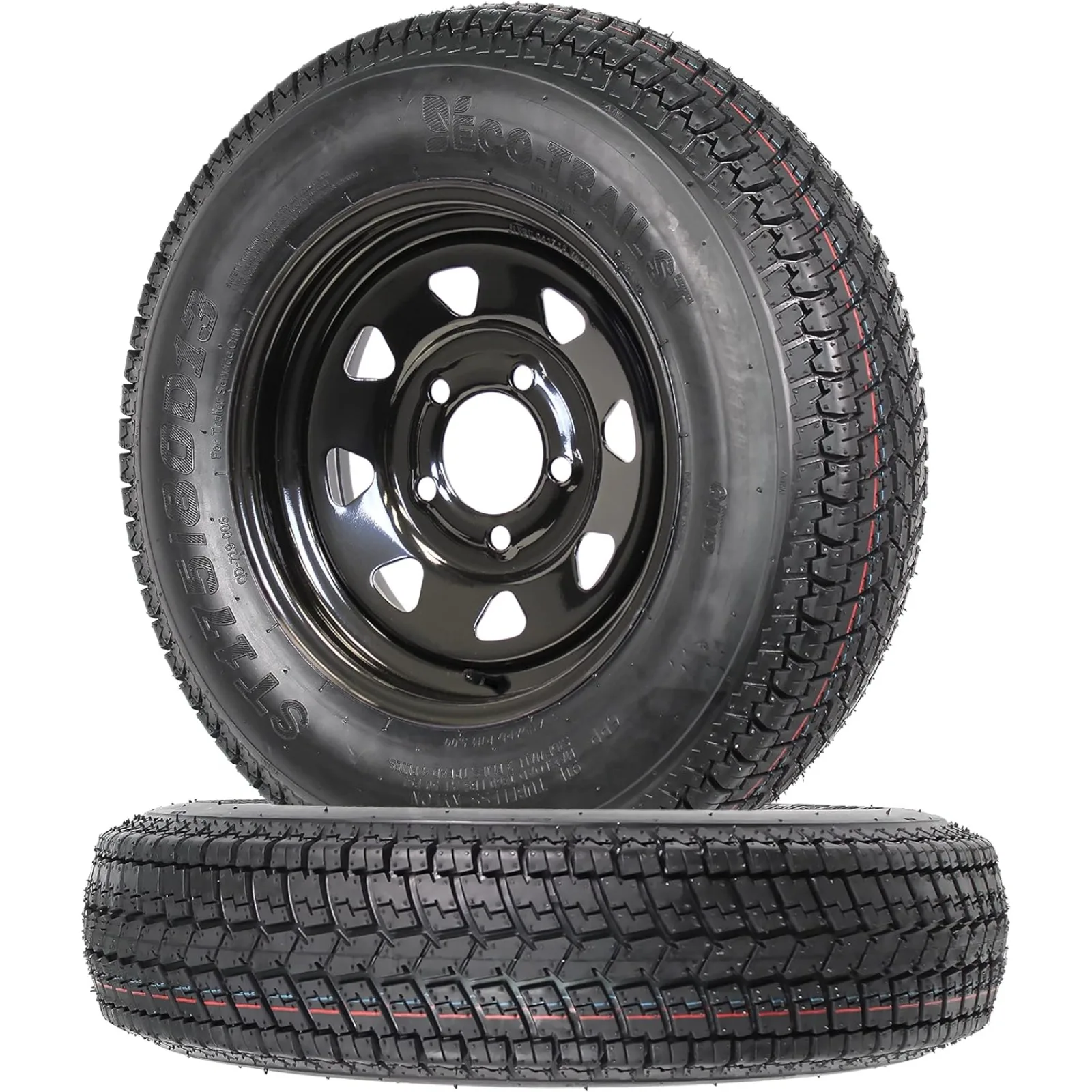 US  2-Pack Trailer Tire On Rim Bias Ply ST175/80D13 175/80 Load Range C 5-4.5 Black Spoke Wheel