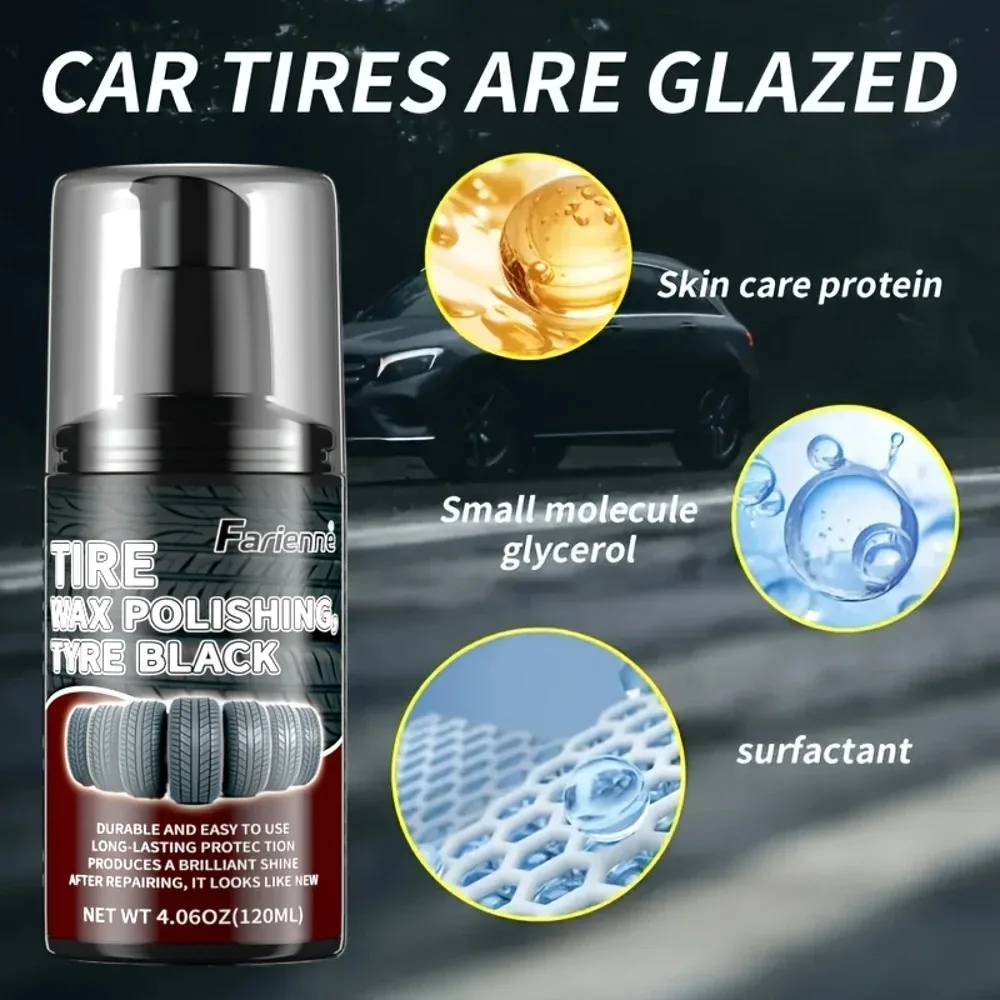 KJM Preparat do nabłyszczania i naprawy opon - 120ml Szybka formuła nabłyszczająca do opon, tworzyw sztucznych i gum - Długotrwały połysk i ochrona