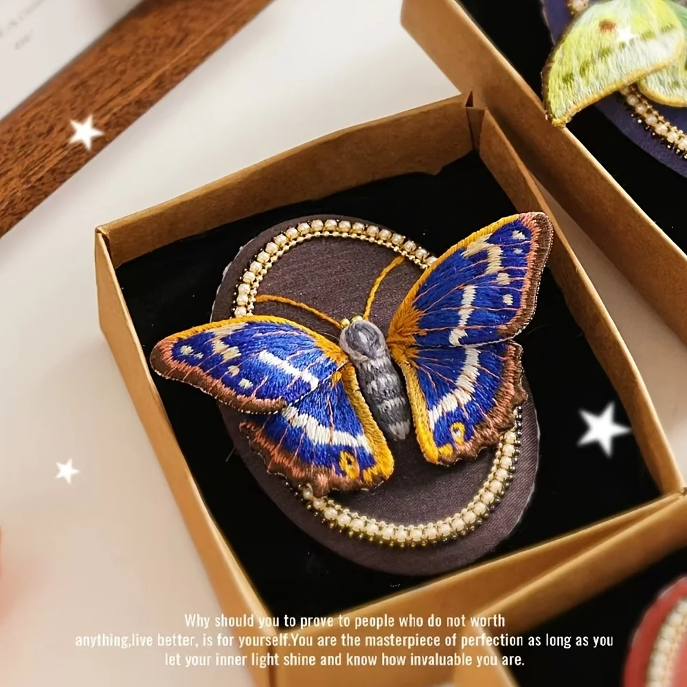 Handgefertigtes 3D-Stickerei-Set mit Motten-Motiven, DIY-Materialpaket mit 9 verschiedenen Stilen zur Auswahl. Retro-Perlen-Sets – Detail 13